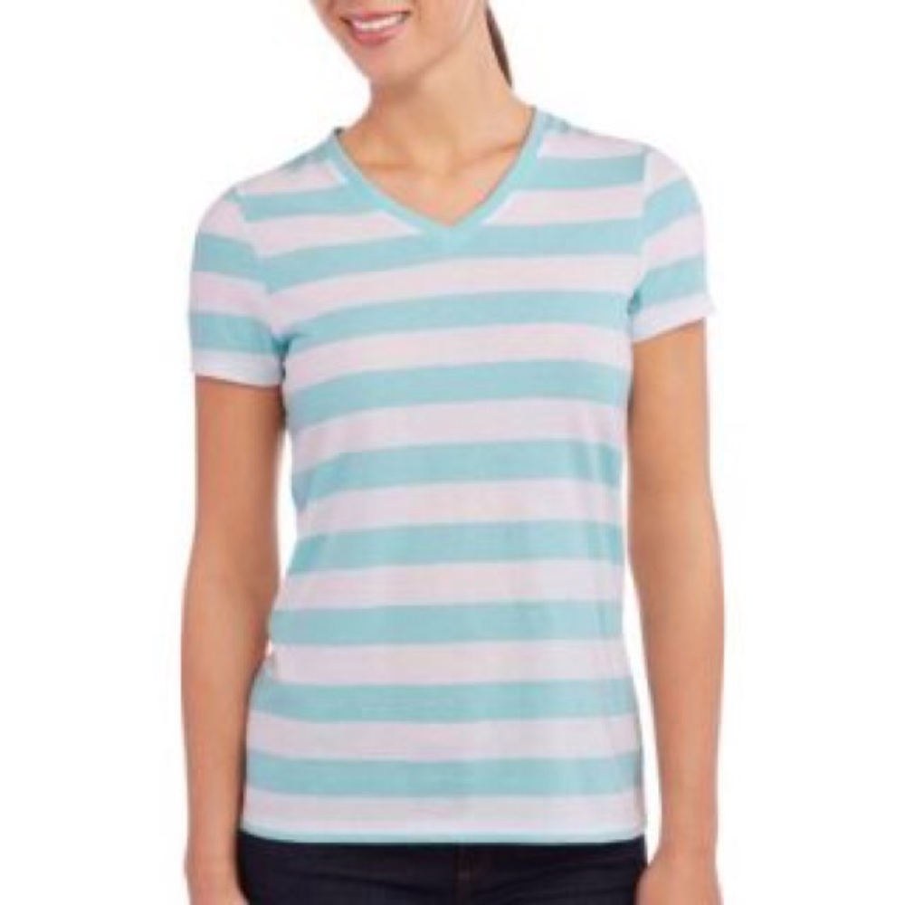 Faded glory 100% cotton Blue & White short sleeve